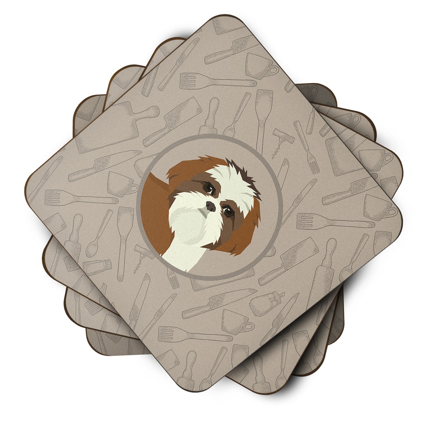 Shih Tzu In the Kitchen Foam Coasters Set of 4 Cup Coasters for Indoor Outdoor, Tabletop Protection, Anti Slip, Mouse pad Material