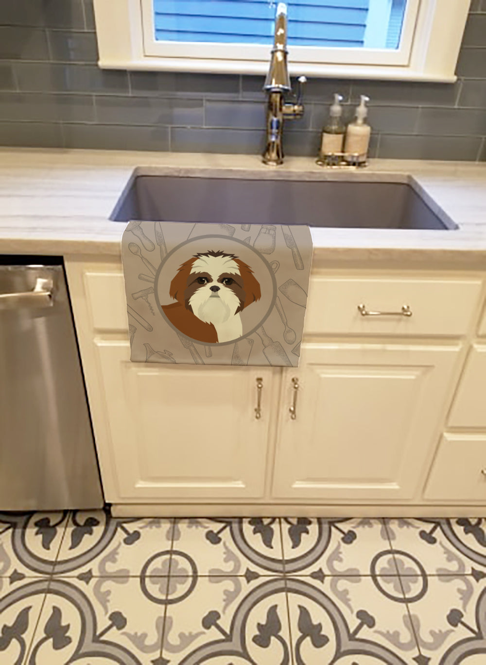 Shih Tzu In the Kitchen Kitchen Towel Velour Plush Front and Cotton Loop Back Machine Washable