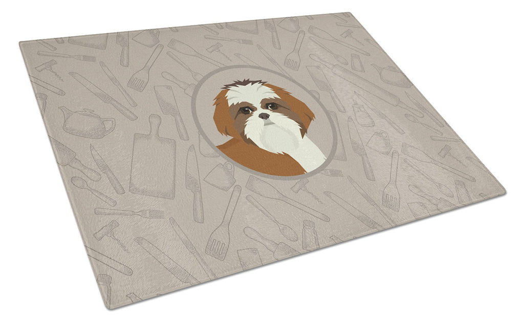Shih Tzu In the Kitchen Cutting Board Tempered Glass Kitchen Cutting Surface, Heat Resistant Chopping, Non-Slip Feet, Food Prep & Serving