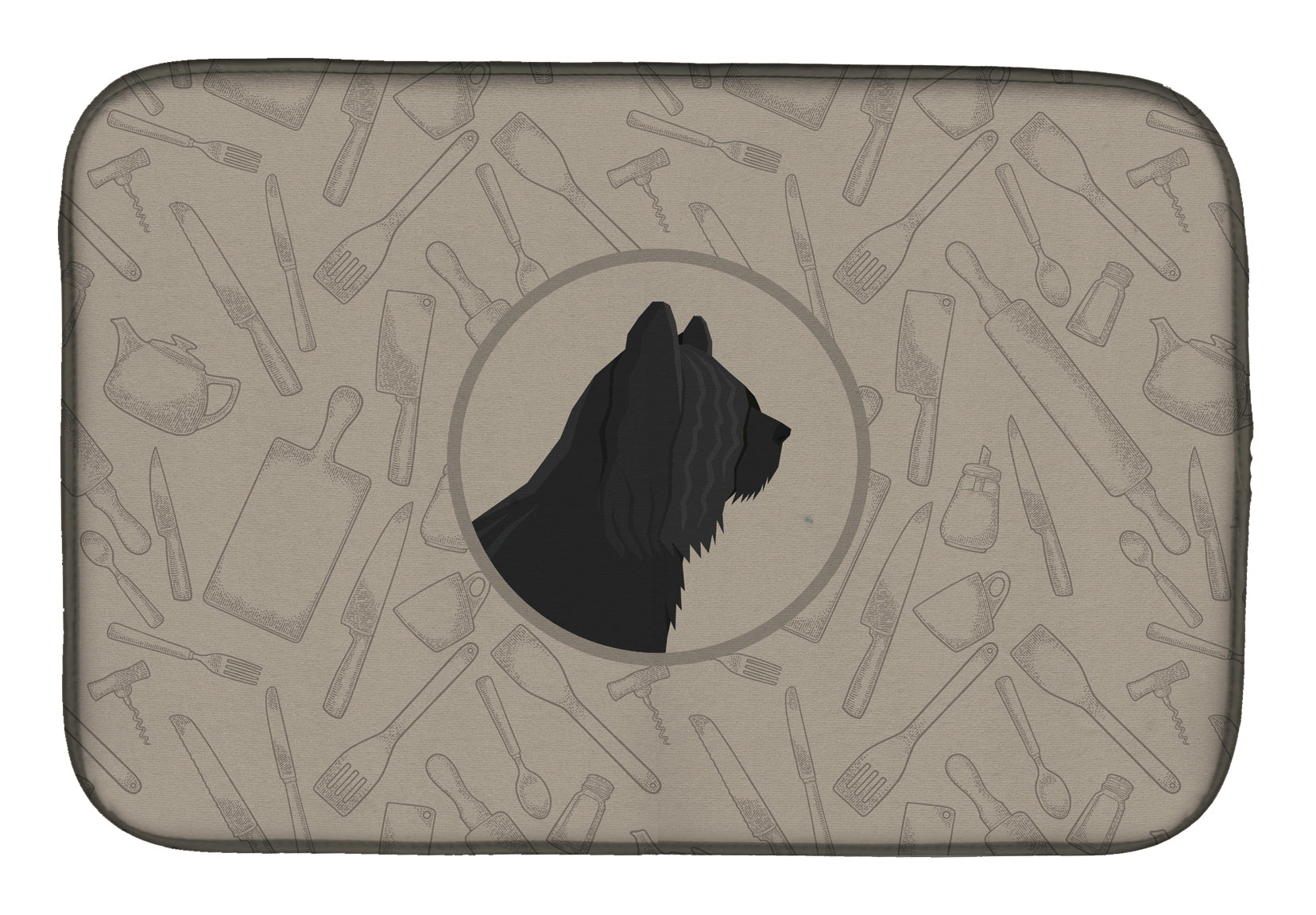 Skye Terrier In the Kitchen Dish Drying Mat Absorbent Dish Drying Mat Pad for Kitchen Counter Dish Drainer Mat for Countertop, 14 x 21", Multicolor