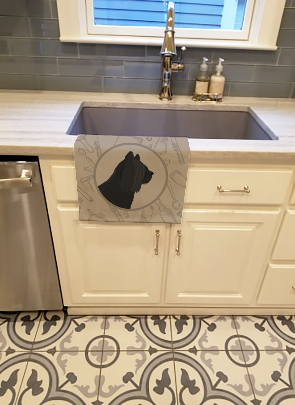 Skye Terrier In the Kitchen Kitchen Towel Velour Plush Front and Cotton Loop Back Machine Washable
