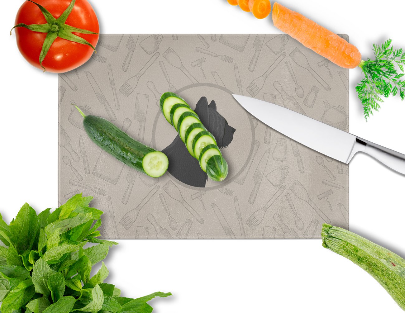 Skye Terrier In the Kitchen Cutting Board Tempered Glass Kitchen Cutting Surface, Heat Resistant Chopping, Non-Slip Feet, Food Prep & Serving