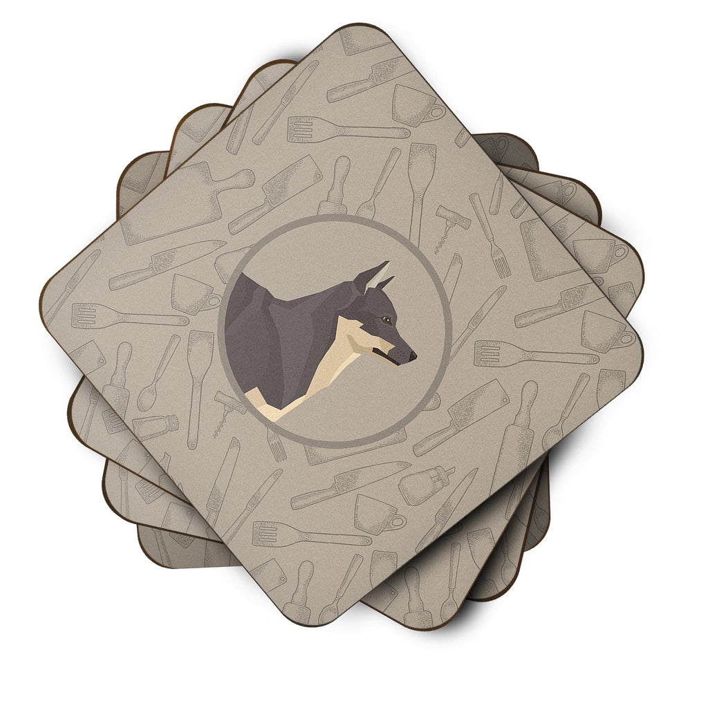 Swedish Vallhund In the Kitchen Foam Coasters Set of 4 Cup Coasters for Indoor Outdoor, Tabletop Protection, Anti Slip, Mouse pad Material