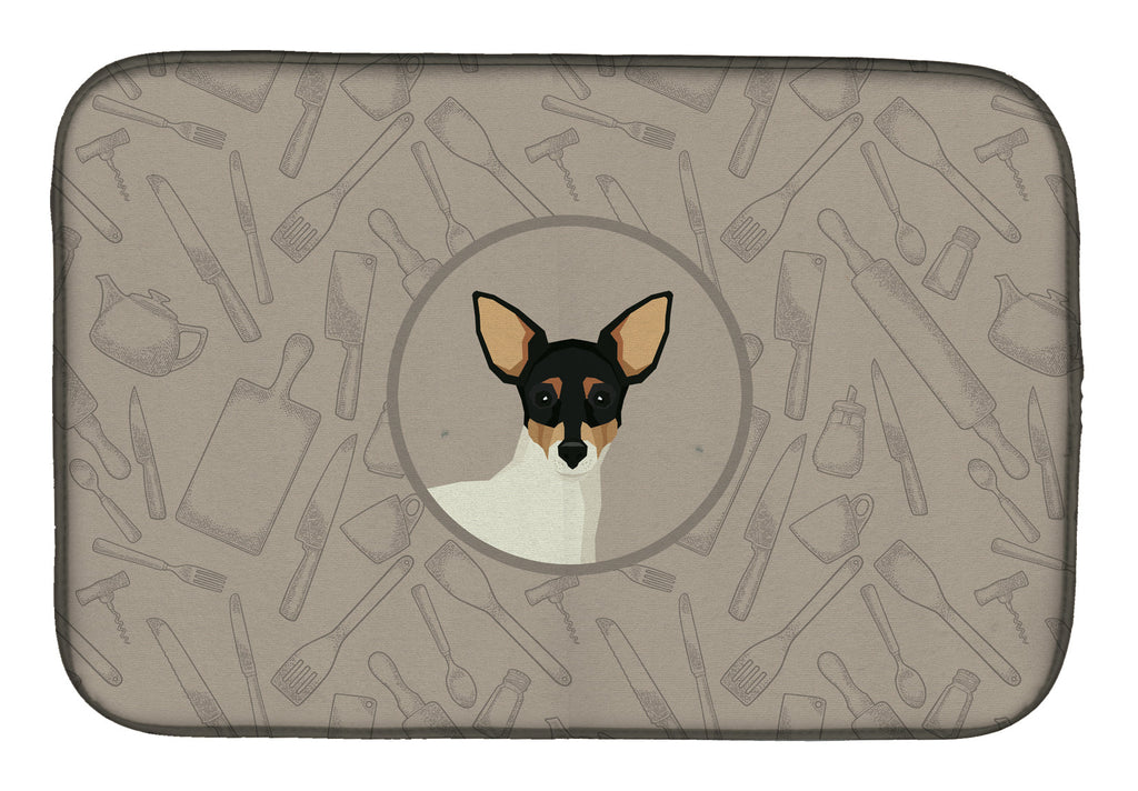 Toy Fox Terrier In the Kitchen Dish Drying Mat Absorbent Dish Drying Mat Pad for Kitchen Counter Dish Drainer Mat for Countertop, 14 x 21", Multicolor