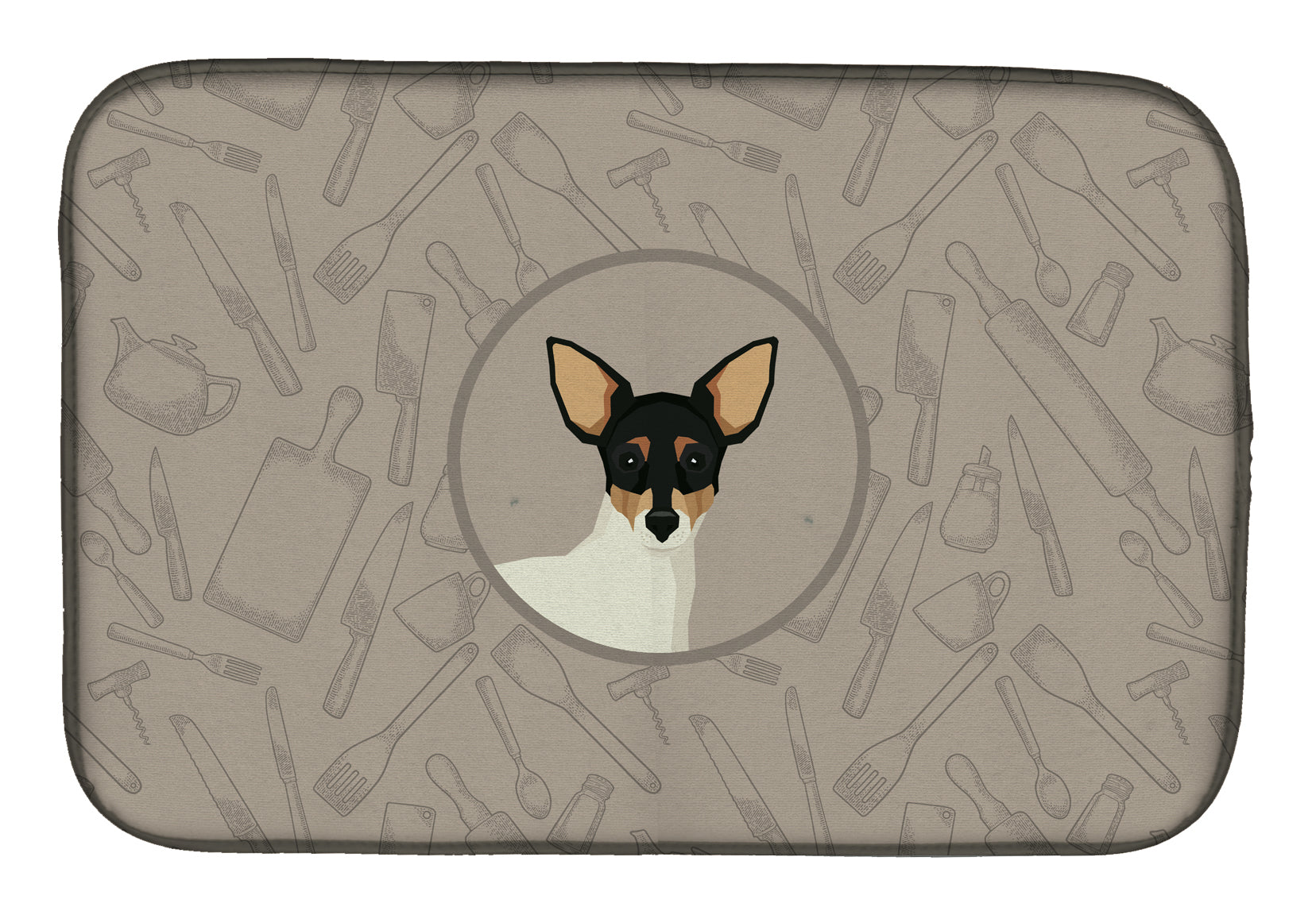Toy Fox Terrier In the Kitchen Dish Drying Mat Absorbent Dish Drying Mat Pad for Kitchen Counter Dish Drainer Mat for Countertop, 14 x 21", Multicolor