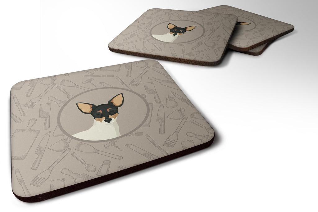 Toy Fox Terrier In the Kitchen Foam Coasters Set of 4 Cup Coasters for Indoor Outdoor, Tabletop Protection, Anti Slip, Mouse pad Material