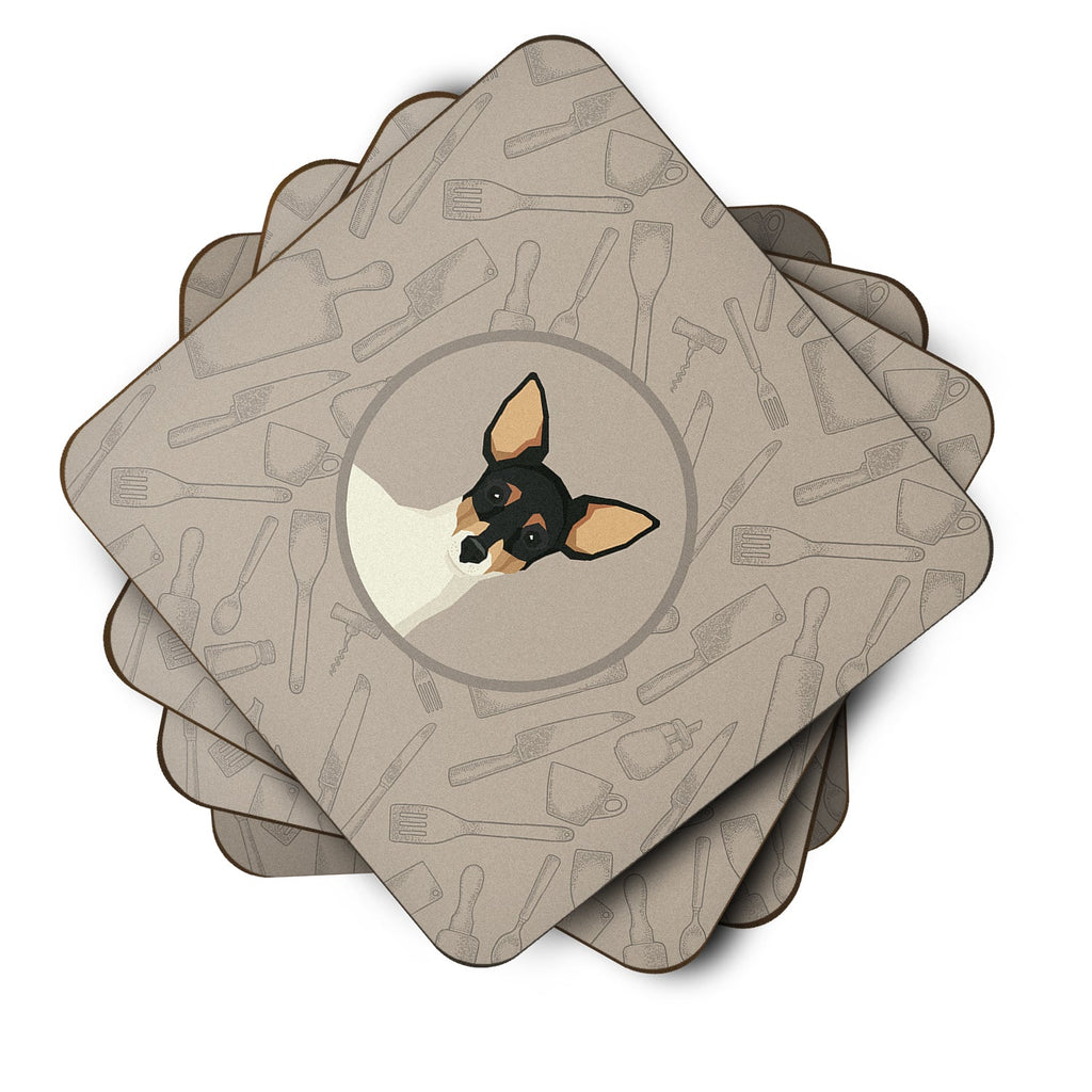Toy Fox Terrier In the Kitchen Foam Coasters Set of 4 Cup Coasters for Indoor Outdoor, Tabletop Protection, Anti Slip, Mouse pad Material