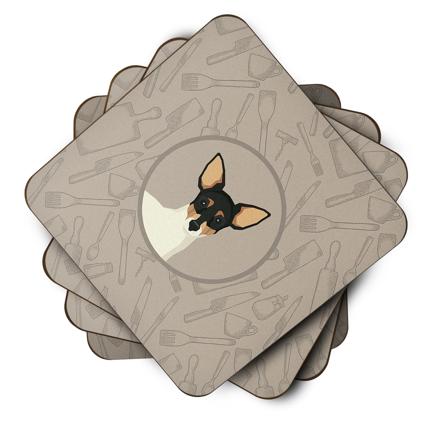 Toy Fox Terrier In the Kitchen Foam Coasters Set of 4 Cup Coasters for Indoor Outdoor, Tabletop Protection, Anti Slip, Mouse pad Material