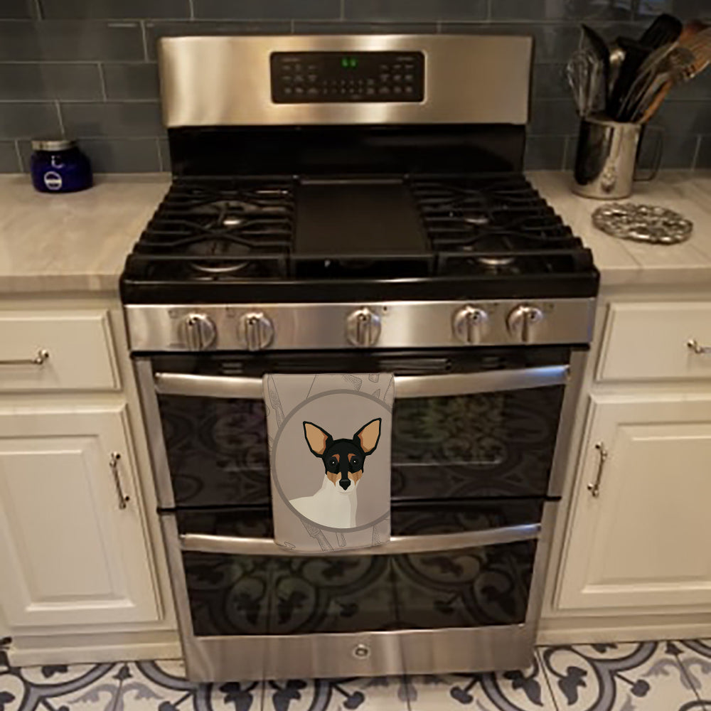 Toy Fox Terrier In the Kitchen Kitchen Towel Velour Plush Front and Cotton Loop Back Machine Washable