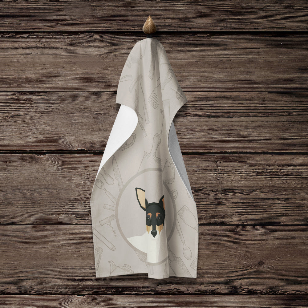Toy Fox Terrier In the Kitchen Kitchen Towel Velour Plush Front and Cotton Loop Back Machine Washable