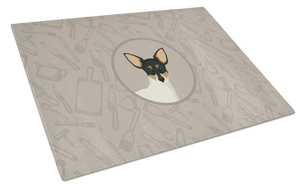 Toy Fox Terrier In the Kitchen Cutting Board Tempered Glass Kitchen Cutting Surface, Heat Resistant Chopping, Non-Slip Feet, Food Prep & Serving