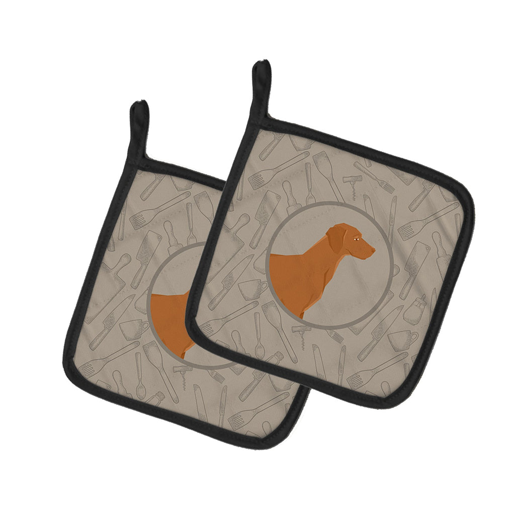 Vizsla In the Kitchen Pot Holder Set of 2 Heat Resistant Quilted Hot Pads 7.5 x 7.5 Inch, Insulated Kitchen Trivets for Cooking & Baking