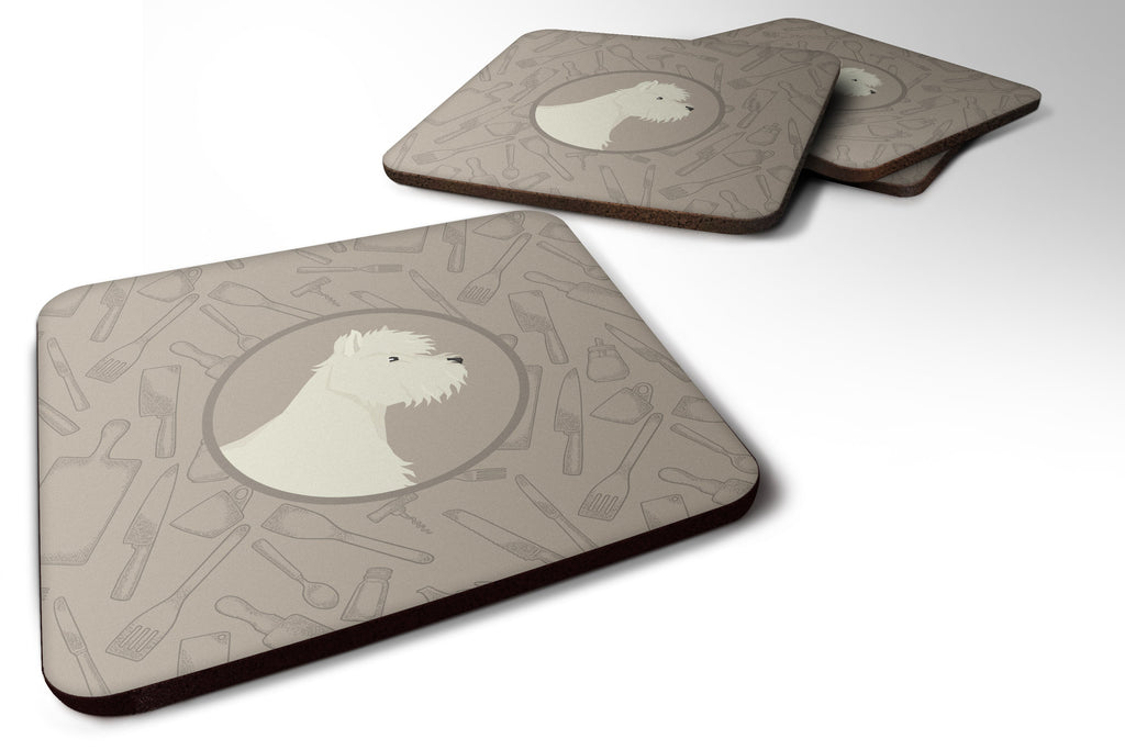 Westie In the Kitchen Foam Coasters Set of 4 Cup Coasters for Indoor Outdoor, Tabletop Protection, Anti Slip, Mouse pad Material