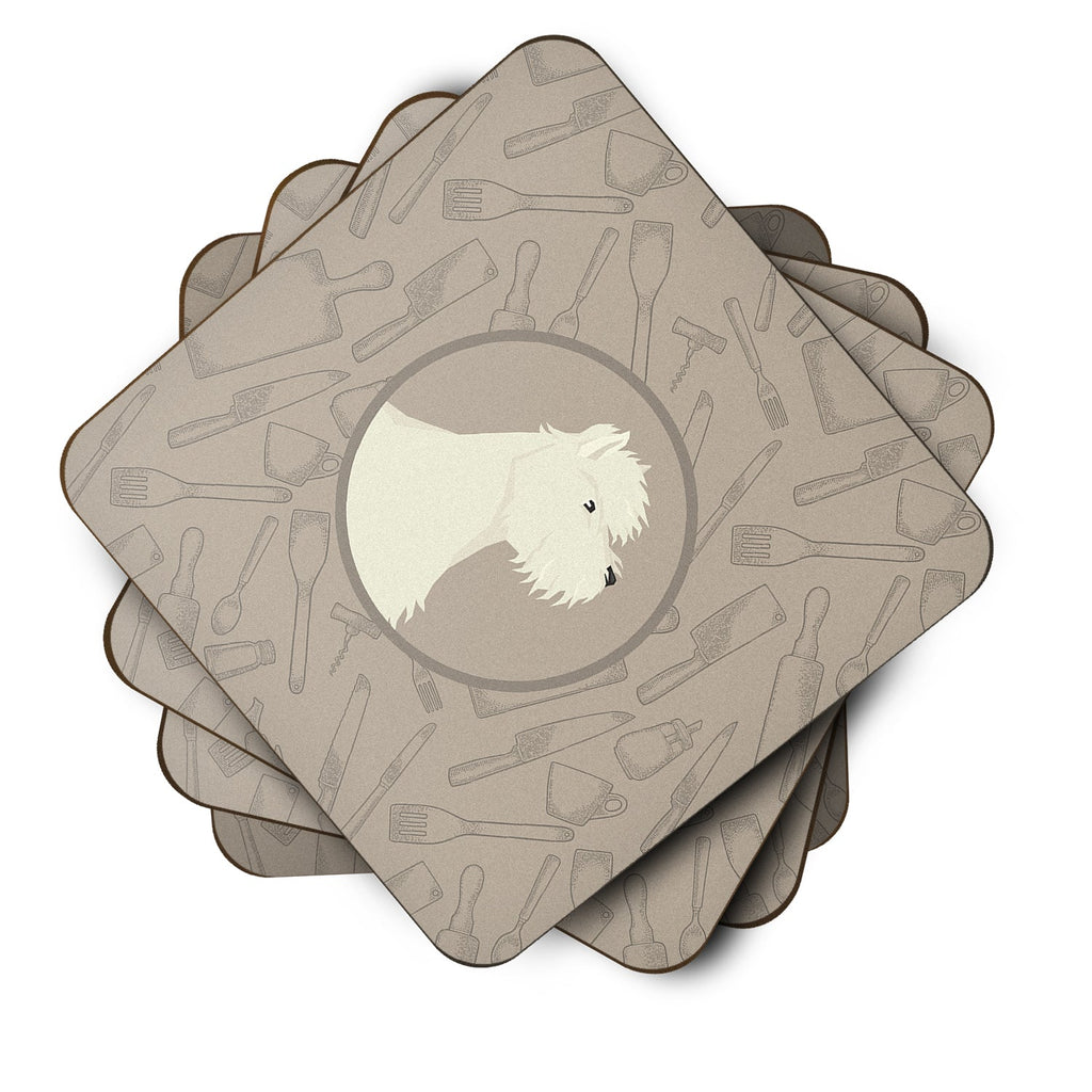 Westie In the Kitchen Foam Coasters Set of 4 Cup Coasters for Indoor Outdoor, Tabletop Protection, Anti Slip, Mouse pad Material