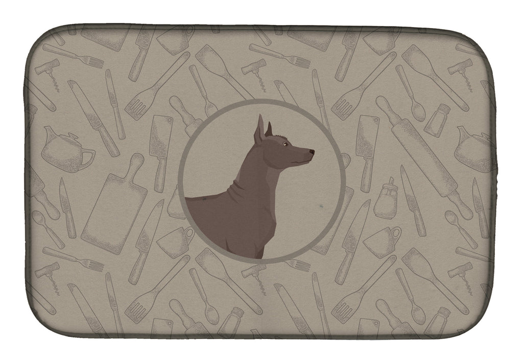 Mexican Hairless Dog Xolo In the Kitchen Dish Drying Mat Absorbent Dish Drying Mat Pad for Kitchen Counter Dish Drainer Mat for Countertop, 14 x 21", Multicolor