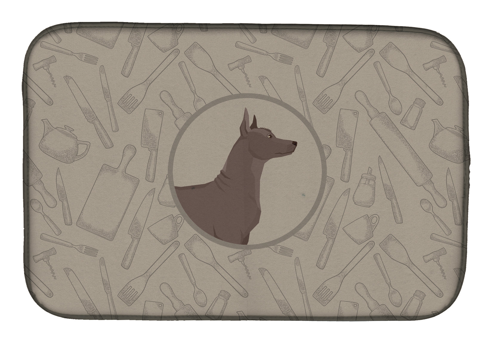 Mexican Hairless Dog Xolo In the Kitchen Dish Drying Mat Absorbent Dish Drying Mat Pad for Kitchen Counter Dish Drainer Mat for Countertop, 14 x 21", Multicolor