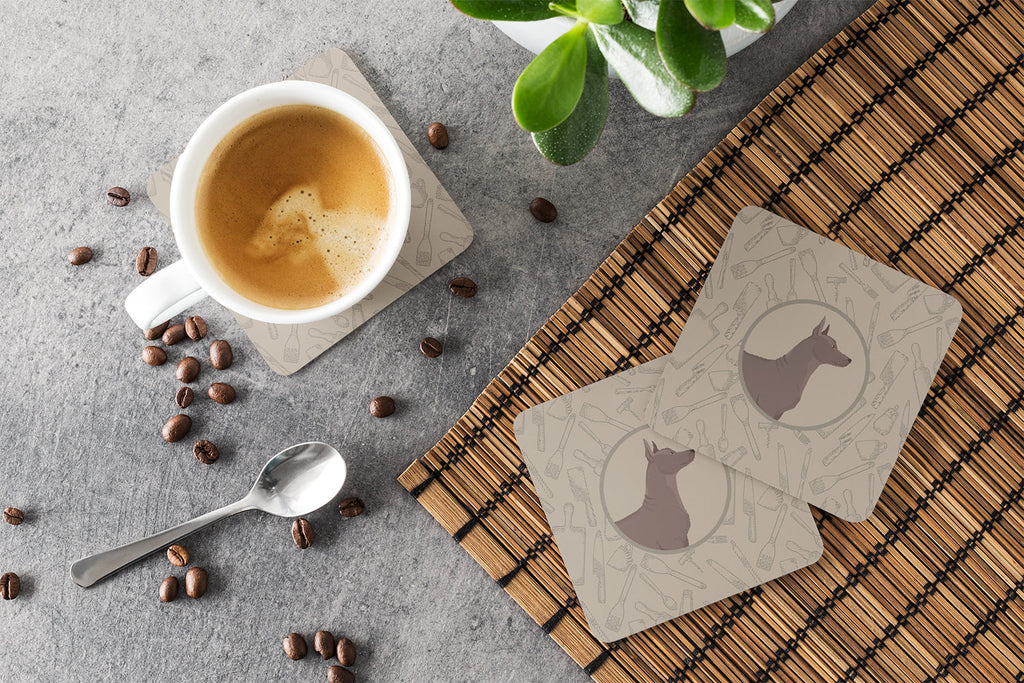 Mexican Hairless Dog Xolo In the Kitchen Foam Coasters Set of 4 Cup Coasters for Indoor Outdoor, Tabletop Protection, Anti Slip, Mouse pad Material