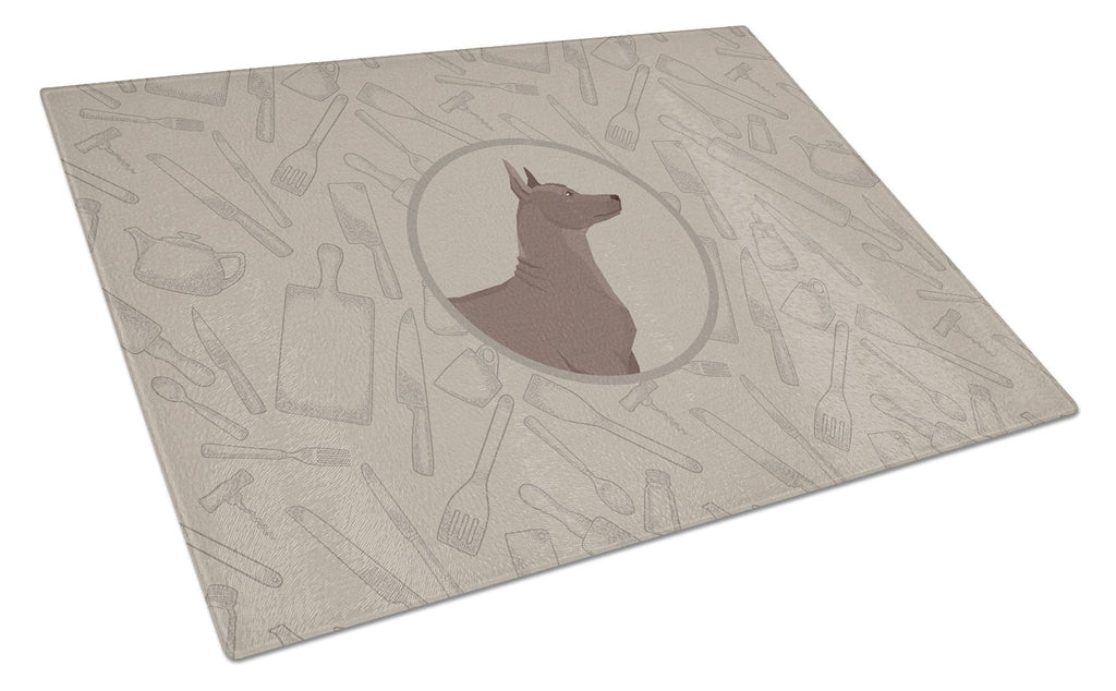 Mexican Hairless Dog Xolo In the Kitchen Cutting Board Tempered Glass Kitchen Cutting Surface, Heat Resistant Chopping, Non-Slip Feet, Food Prep & Serving