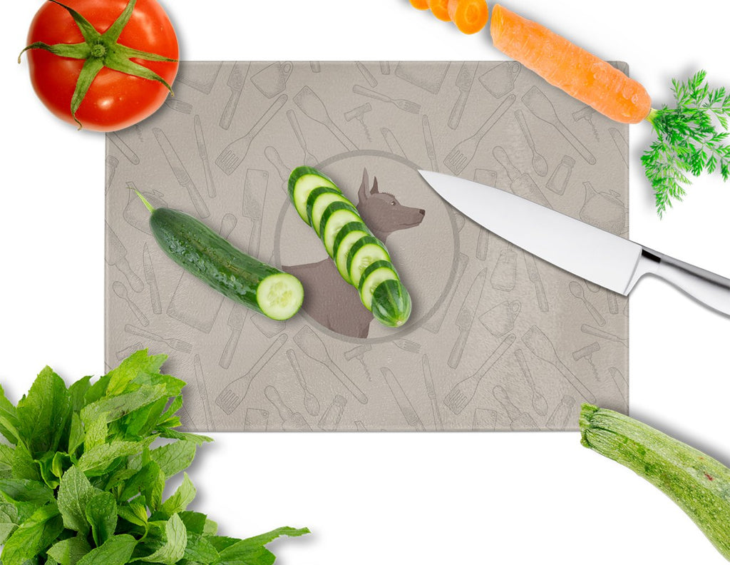Mexican Hairless Dog Xolo In the Kitchen Cutting Board Tempered Glass Kitchen Cutting Surface, Heat Resistant Chopping, Non-Slip Feet, Food Prep & Serving