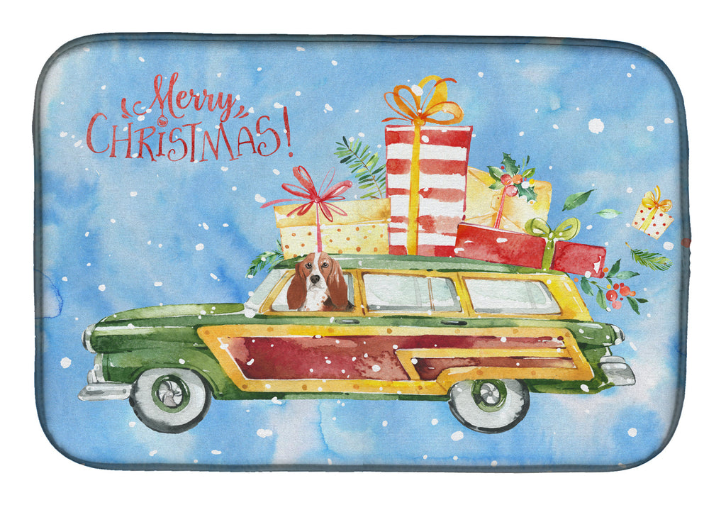 Merry Christmas Basset Hound Dish Drying Mat Absorbent Dish Drying Mat Pad for Kitchen Counter Dish Drainer Mat for Countertop, 14 x 21", Multicolor