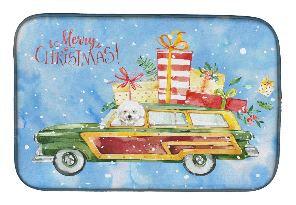Merry Christmas Bichon Frisé Dish Drying Mat Absorbent Dish Drying Mat Pad for Kitchen Counter Dish Drainer Mat for Countertop, 14 x 21", Multicolor