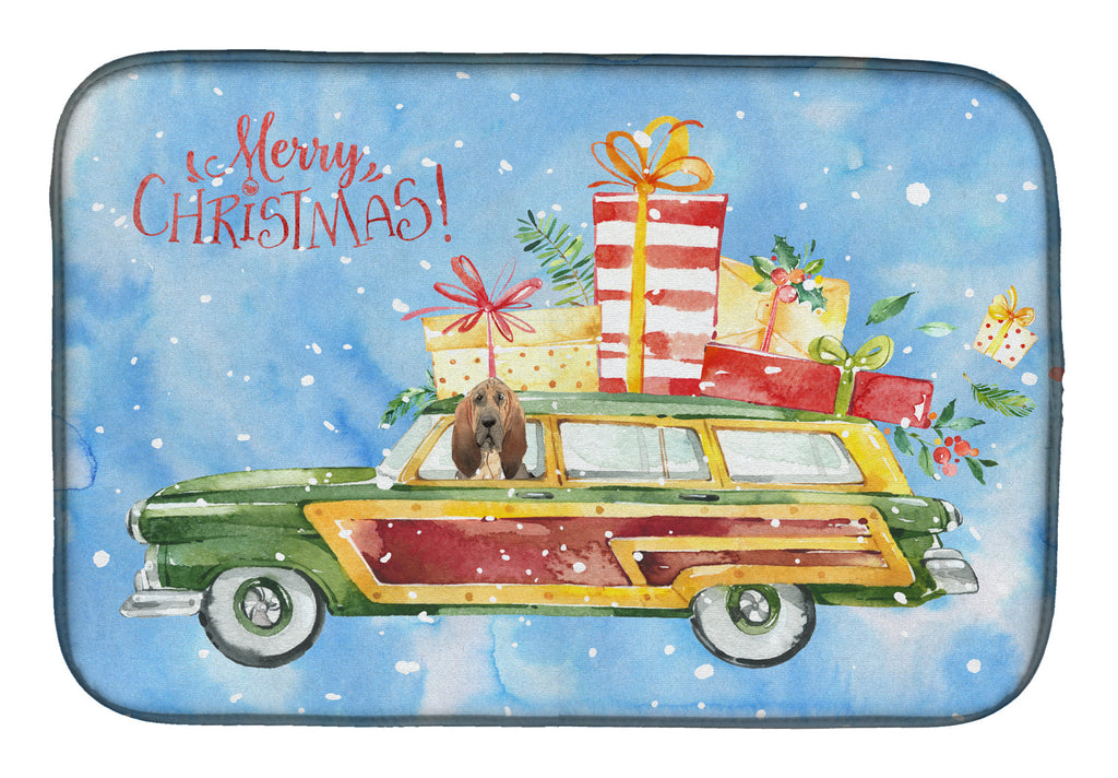 Merry Christmas Bloodhound Dish Drying Mat Absorbent Dish Drying Mat Pad for Kitchen Counter Dish Drainer Mat for Countertop, 14 x 21", Multicolor