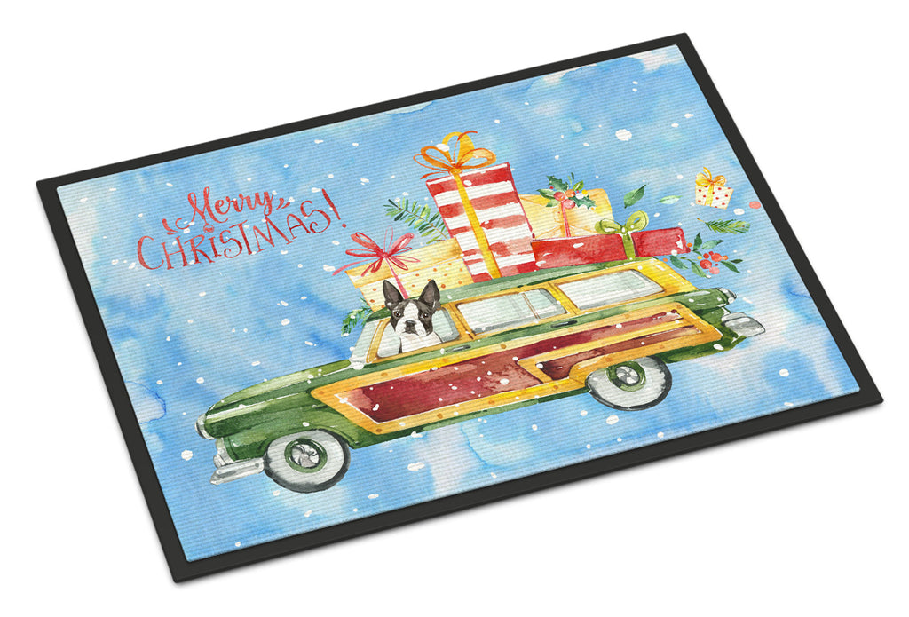 Merry Christmas Boston Terrier Doormat Indoor Outdoor 18H X 27W Front Door Mat Rugs for Entryway, Non Slip Washable