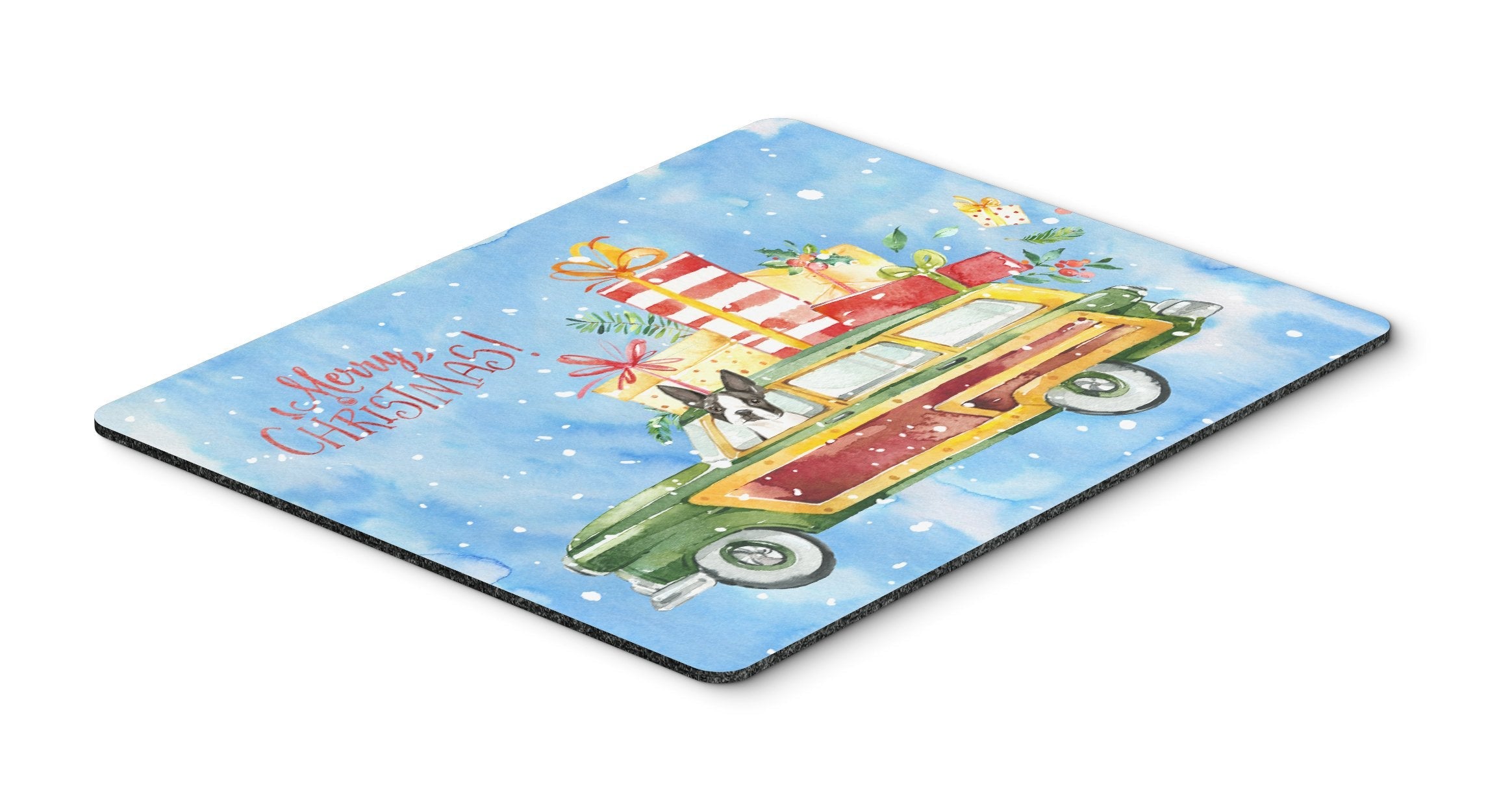 Merry Christmas Boston Terrier Mouse Pad, Heat Resistant Trivet Hot Pad , Non Slip Rubber Desk Mat, Kitchen Counter Protector, Home Office Decor Gift