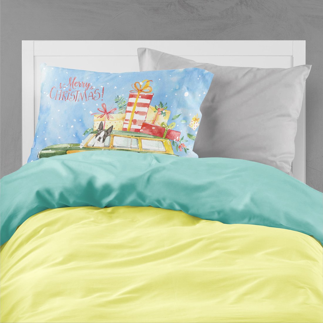 Merry Christmas Boston Terrier Standard Pillowcase Lightweight Super Soft Easy Care Decorative Artwork Pillowcase, Standard