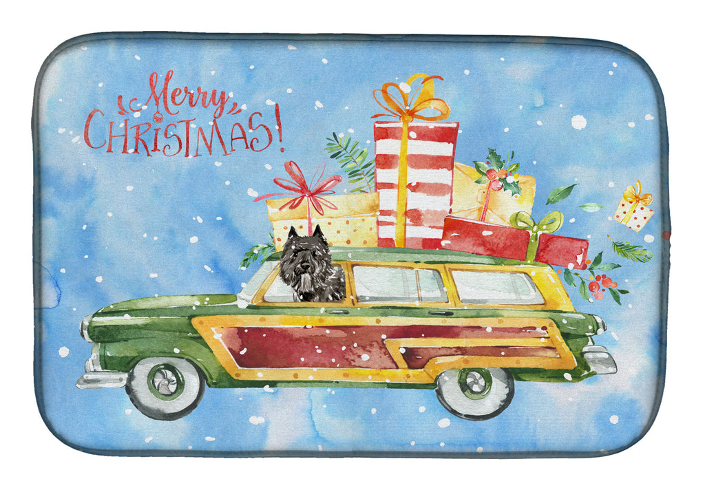 Merry Christmas Bouvier des Flandres Dish Drying Mat Absorbent Dish Drying Mat Pad for Kitchen Counter Dish Drainer Mat for Countertop, 14 x 21", Multicolor
