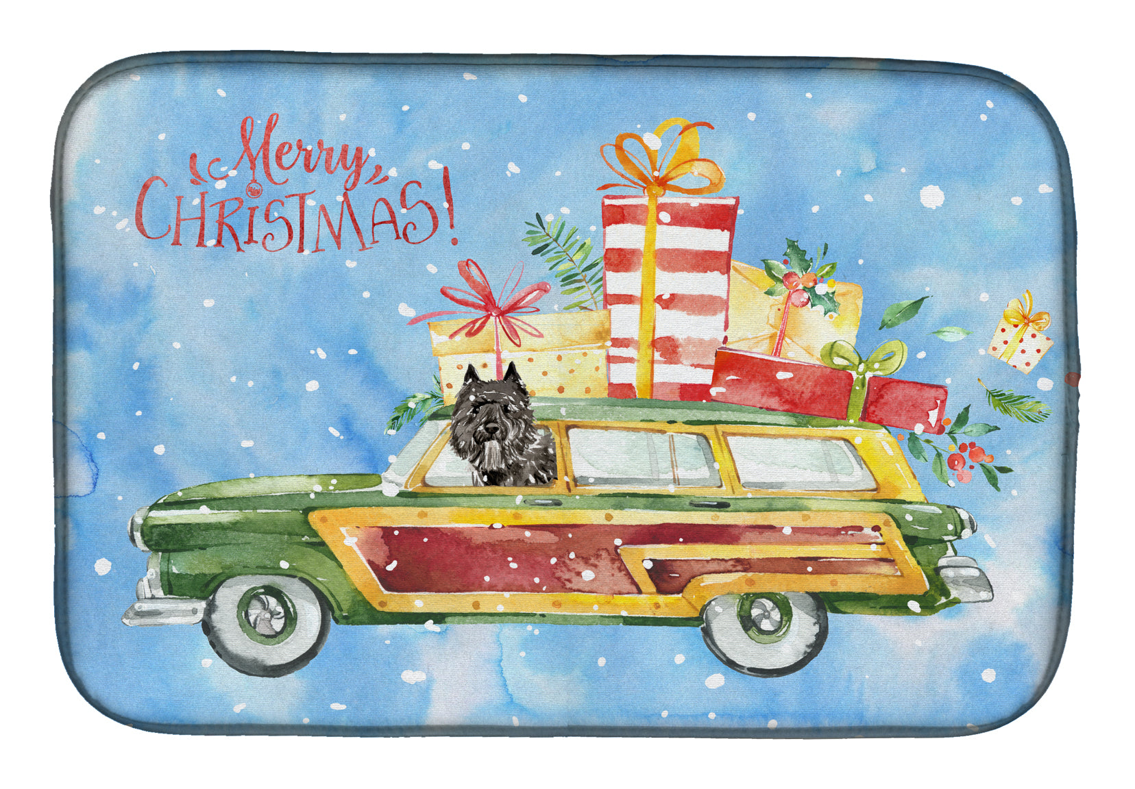 Merry Christmas Bouvier des Flandres Dish Drying Mat Absorbent Dish Drying Mat Pad for Kitchen Counter Dish Drainer Mat for Countertop, 14 x 21", Multicolor