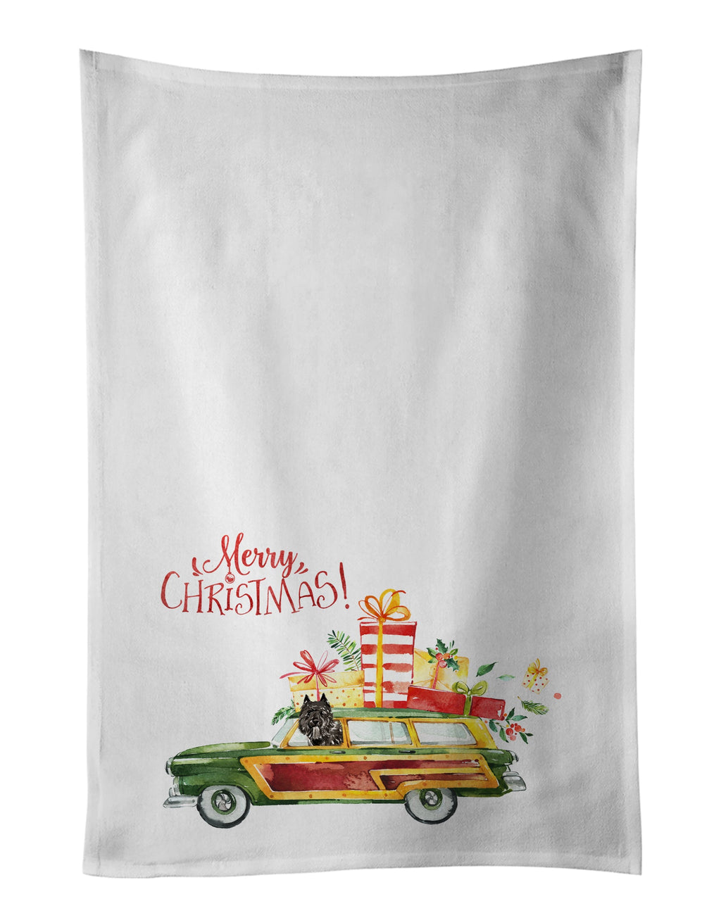 Merry Christmas Bouvier des Flandres Kitchen Towel Set of 2 White Dish Towels Decorative Bathroom Hand towel for Hand, Face, Hair, Yoga, Tea, Dishcloth, 19 X 28", White