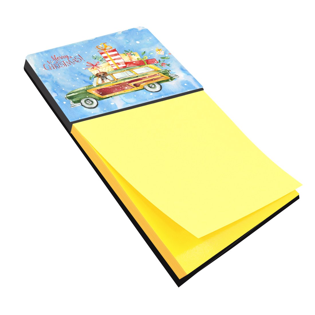 Merry Christmas Boxer Watercolor Sticky Note Holder Refillable Dispenser Desk Accessory 3x3 Pad Gift