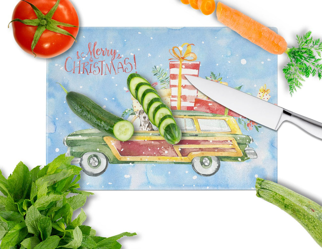 Merry Christmas Catahoula Leopard Dog Cutting Board Tempered Glass Kitchen Cutting Surface, Heat Resistant Chopping, Non-Slip Feet, Food Prep & Serving
