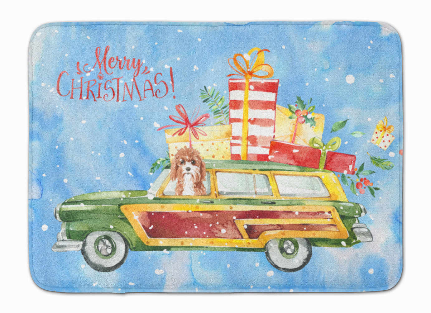 Merry Christmas Cavapoo Memory Foam Kitchen Mat Machine Washable Anti-Fatigue Cushion Comfort Bath or Kitchen Rug