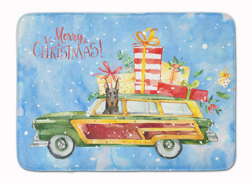Merry Christmas Doberman Pinscher Memory Foam Kitchen Mat Machine Washable Anti-Fatigue Cushion Comfort Bath or Kitchen Rug