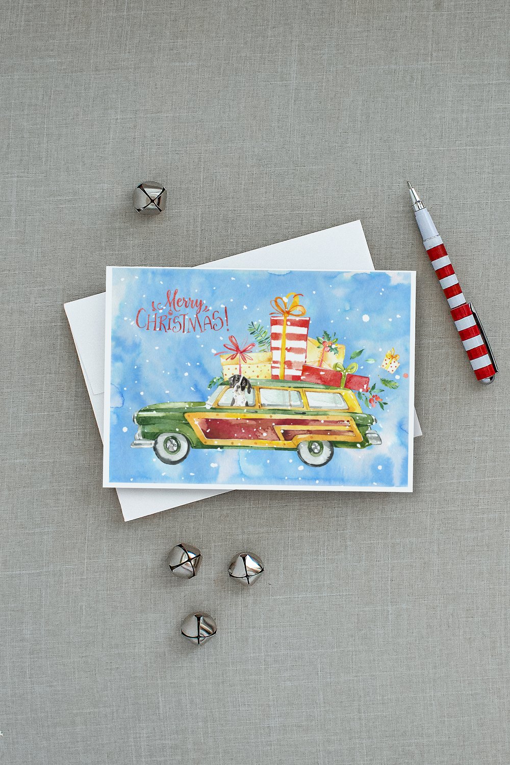 Merry Christmas English Pointer Greeting Cards Pack of 8 Blank Cards with Envelopes Whimsical A7 Size 5x7