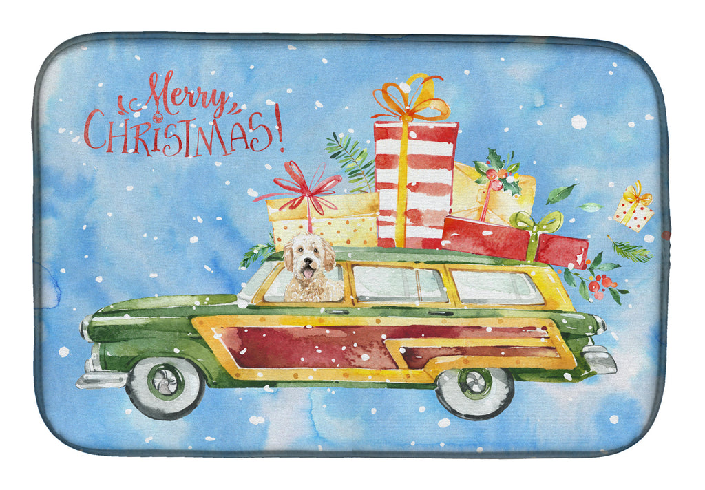 Merry Christmas Goldendoodle Dish Drying Mat Absorbent Dish Drying Mat Pad for Kitchen Counter Dish Drainer Mat for Countertop, 14 x 21", Multicolor