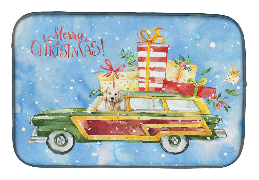 Merry Christmas Golden Retriever Dish Drying Mat Absorbent Dish Drying Mat Pad for Kitchen Counter Dish Drainer Mat for Countertop, 14 x 21", Multicolor