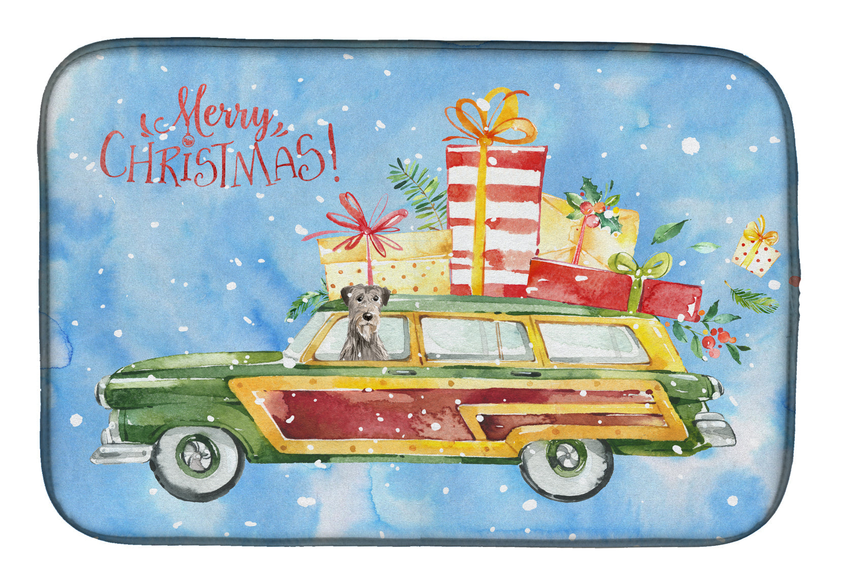 Merry Christmas Irish Wolfhound Dish Drying Mat Absorbent Dish Drying Mat Pad for Kitchen Counter Dish Drainer Mat for Countertop, 14 x 21", Multicolor