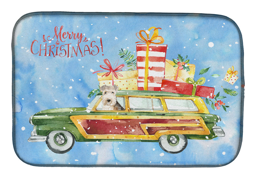 Merry Christmas Lakeland Terrier Dish Drying Mat Absorbent Dish Drying Mat Pad for Kitchen Counter Dish Drainer Mat for Countertop, 14 x 21", Multicolor