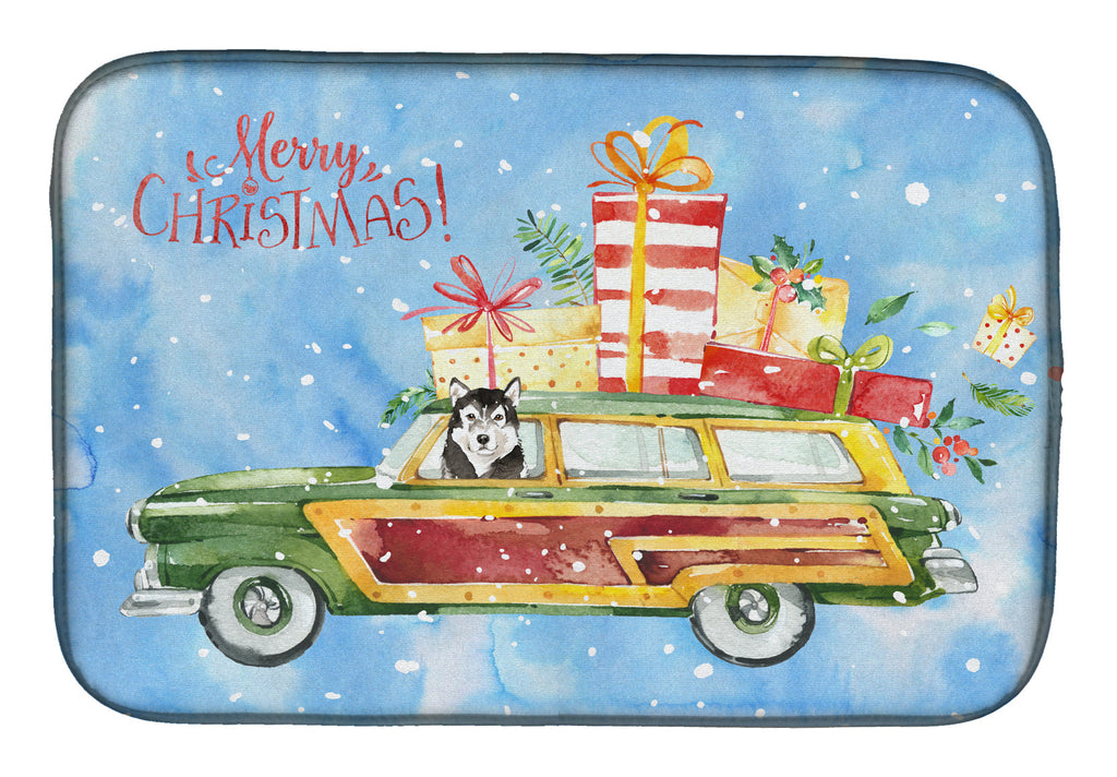 Merry Christmas Alaskan Malamute Dish Drying Mat Absorbent Dish Drying Mat Pad for Kitchen Counter Dish Drainer Mat for Countertop, 14 x 21", Multicolor
