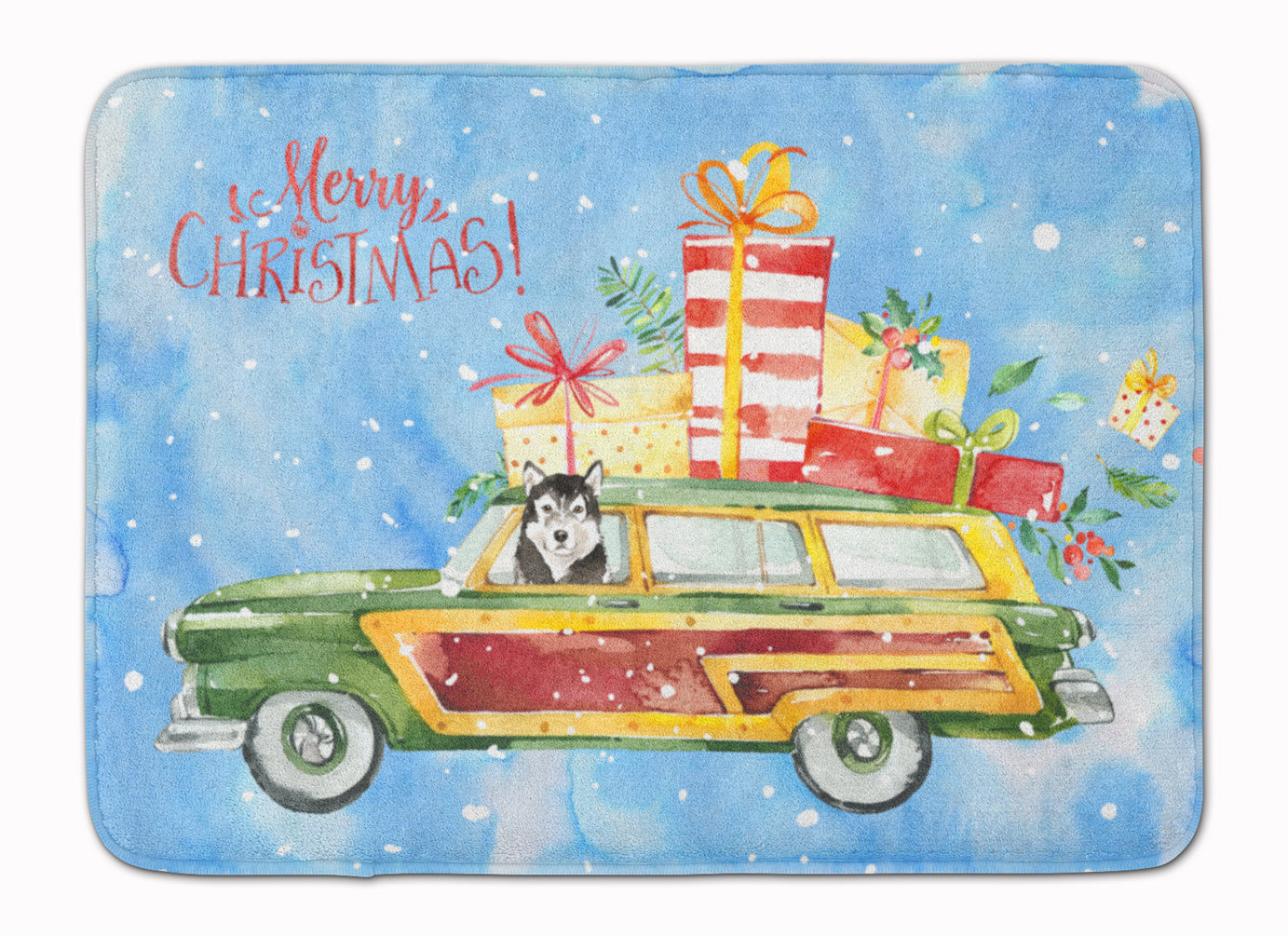 Merry Christmas Alaskan Malamute Memory Foam Kitchen Mat Machine Washable Anti-Fatigue Cushion Comfort Bath or Kitchen Rug