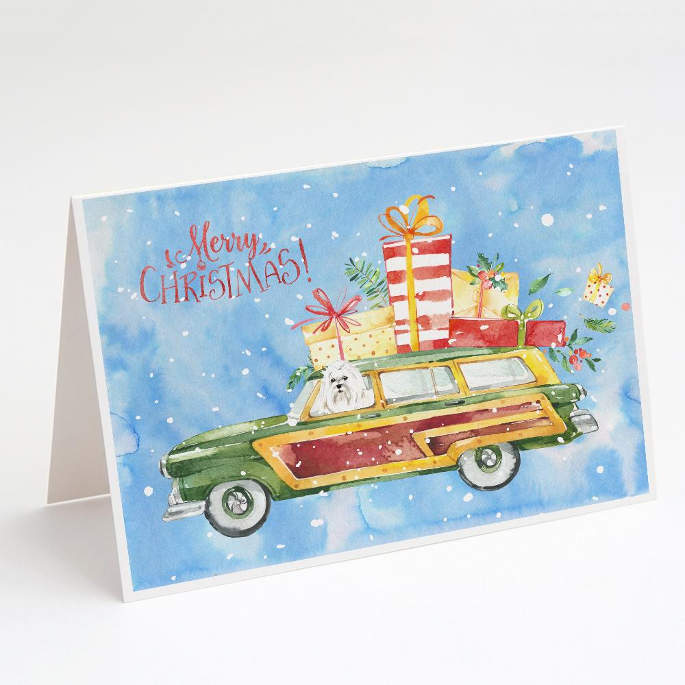 Merry Christmas Maltese Greeting Cards Pack of 8 Blank Cards with Envelopes Whimsical A7 Size 5x7