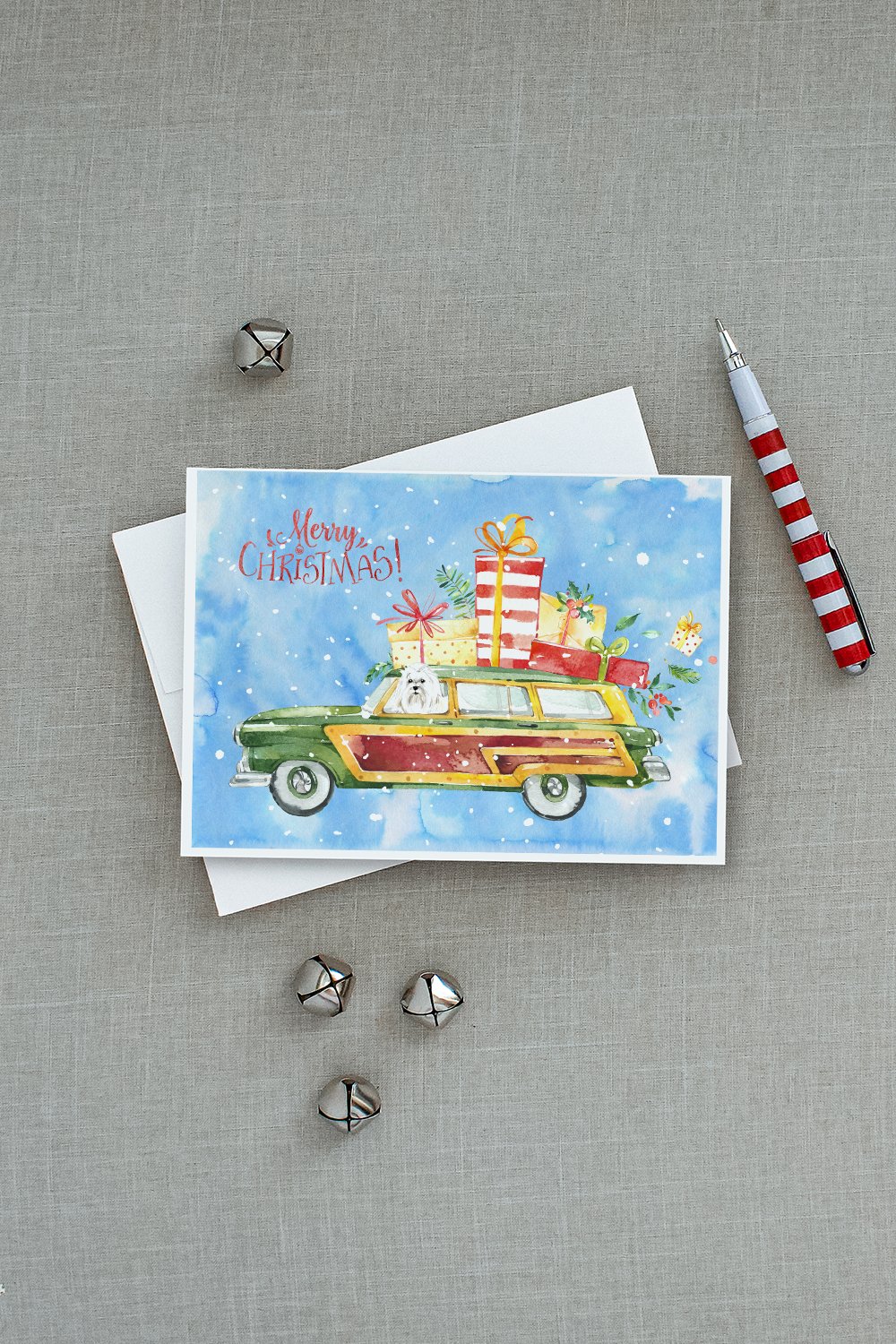 Merry Christmas Maltese Greeting Cards Pack of 8 Blank Cards with Envelopes Whimsical A7 Size 5x7