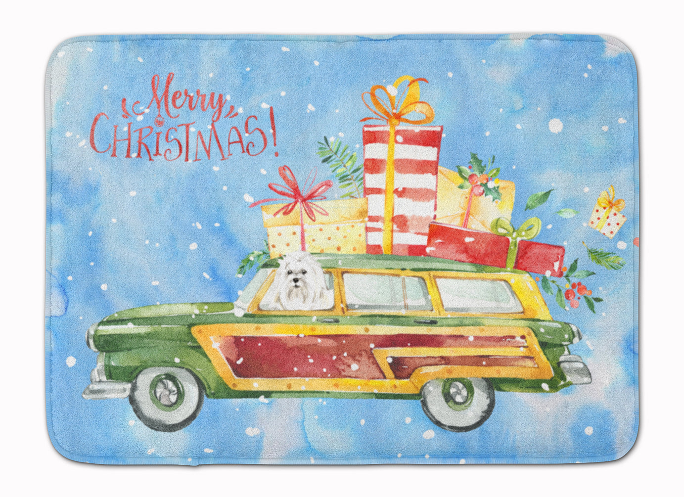 Merry Christmas Maltese Memory Foam Kitchen Mat Machine Washable Anti-Fatigue Cushion Comfort Bath or Kitchen Rug