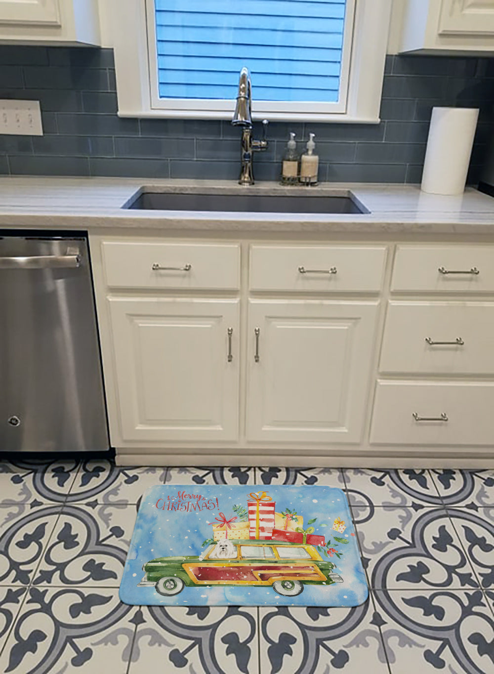 Merry Christmas Maltese Memory Foam Kitchen Mat Machine Washable Anti-Fatigue Cushion Comfort Bath or Kitchen Rug
