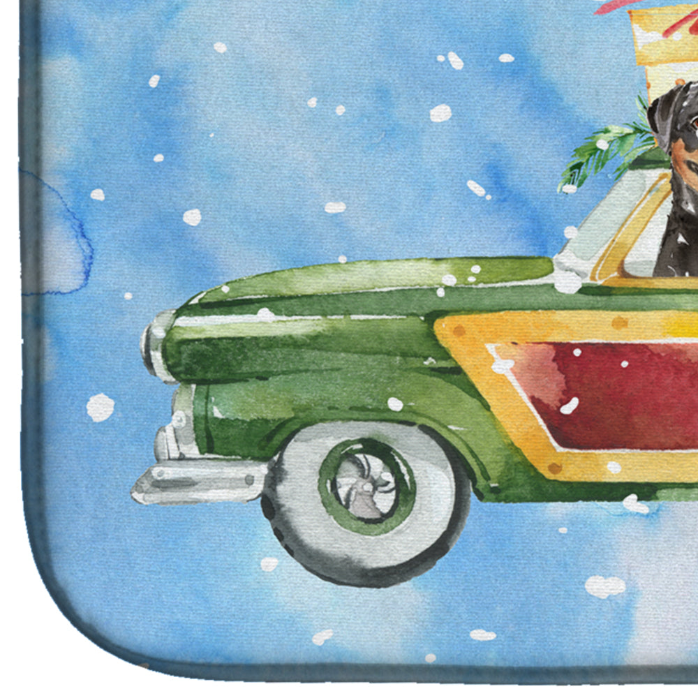Merry Christmas Rottweiler Dish Drying Mat Absorbent Dish Drying Mat Pad for Kitchen Counter Dish Drainer Mat for Countertop, 14 x 21", Multicolor