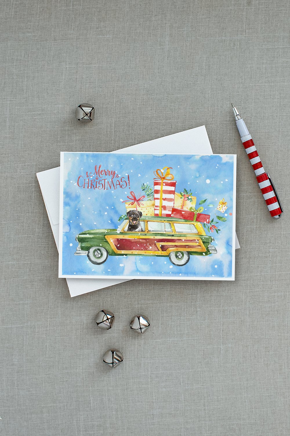 Merry Christmas Rottweiler Greeting Cards Pack of 8 Blank Cards with Envelopes Whimsical A7 Size 5x7
