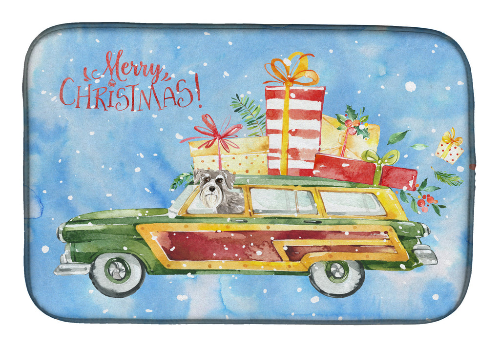 Merry Christmas Schnauzer #2 Dish Drying Mat Absorbent Dish Drying Mat Pad for Kitchen Counter Dish Drainer Mat for Countertop, 14 x 21", Multicolor